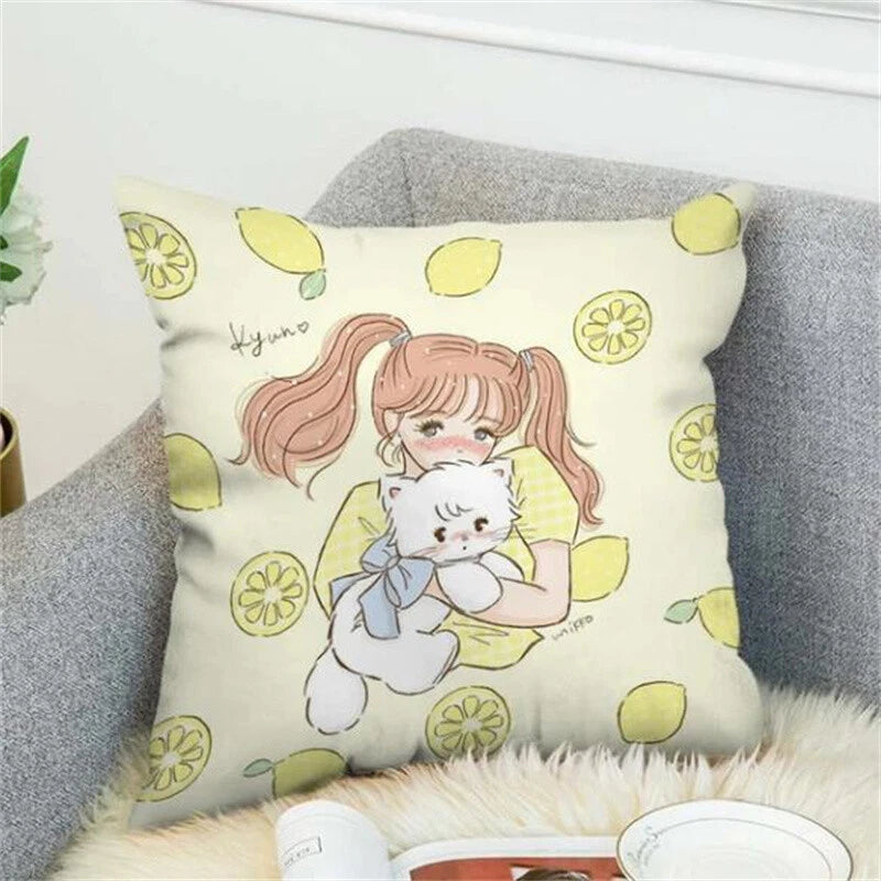 Anime Cartoon Mikko Illustrations Print Cushion Cover Sofa Home Decor Pillowcase