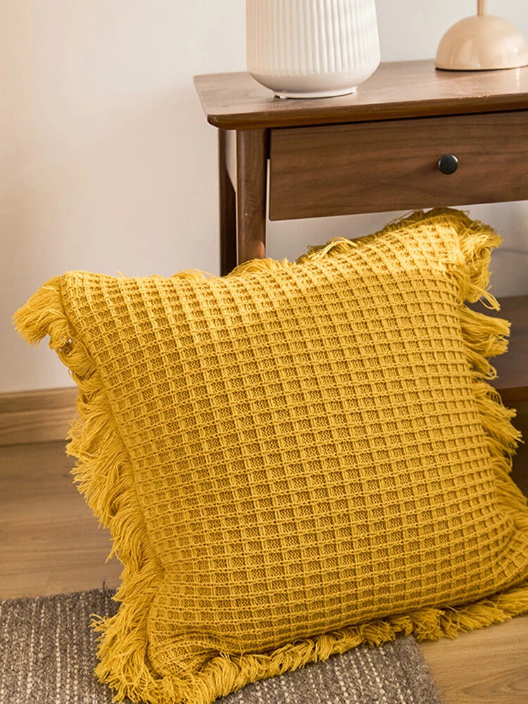 Pom Pom Cushion Cover Knitted Sofa Bed Throw Pillow Case Tassel Knit 45cm x 45cm