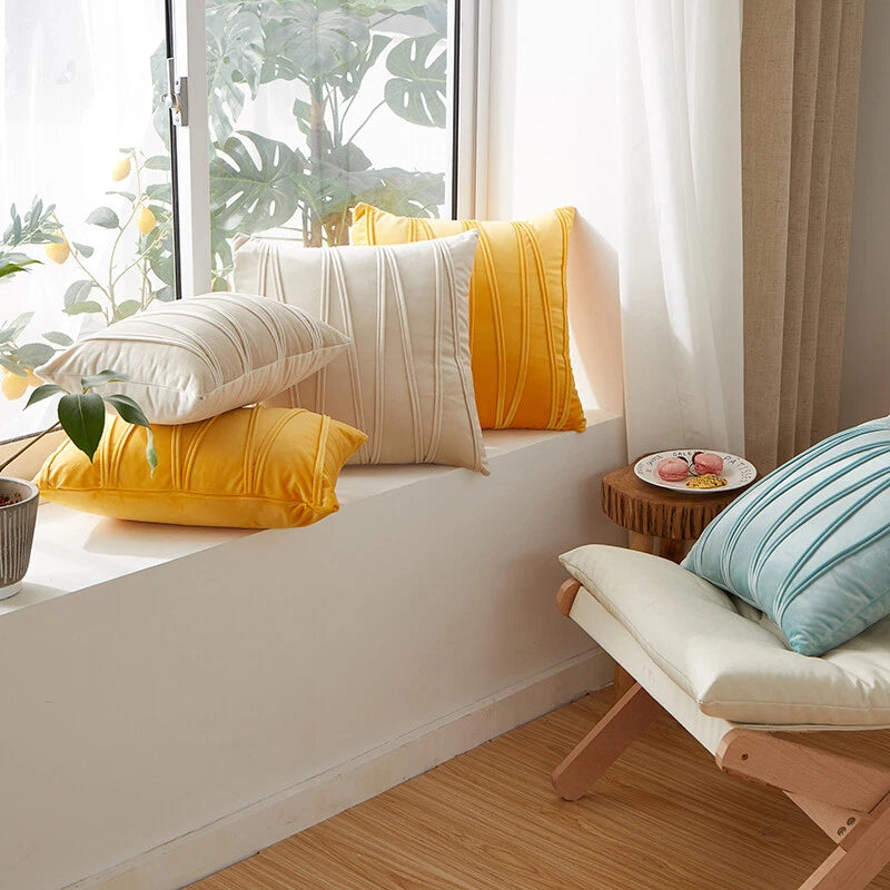 Plain Velvet Cushion Covers Stripe Pillow Case for Sofa Couch Bedroom 16 Colours