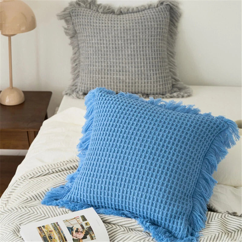 Pom Pom Cushion Cover Knitted Sofa Bed Throw Pillow Case Tassel Knit 45cm x 45cm