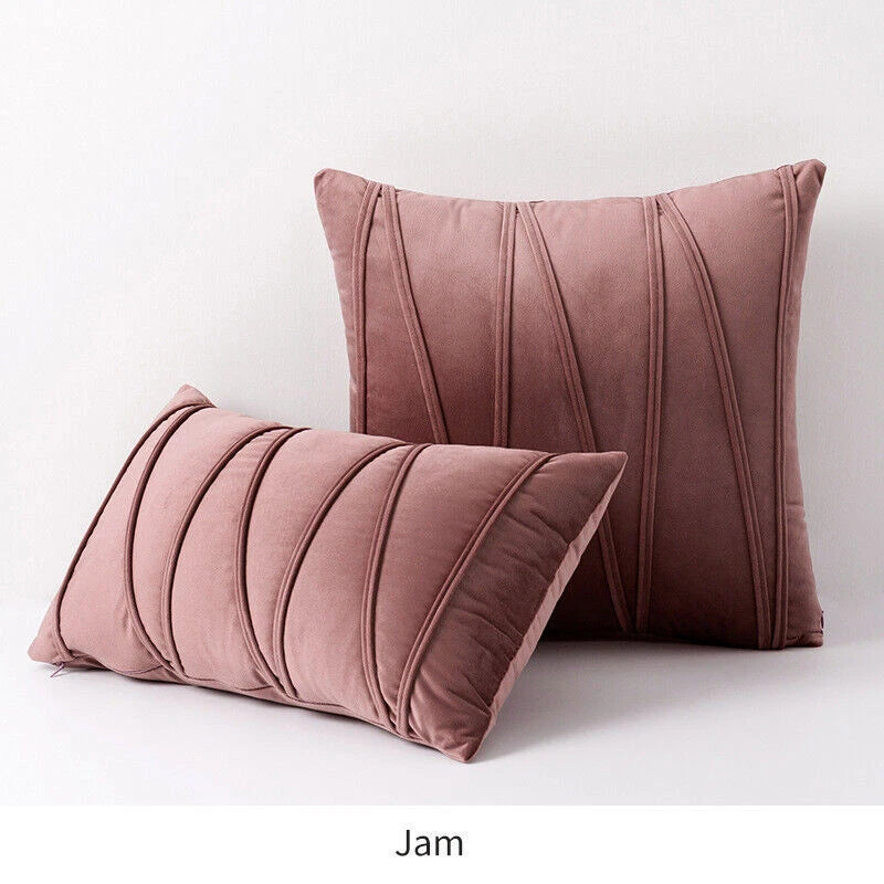 Velvet Plain Soft Cushion Cover Checks Throw Pillow Cases Sofa Home Decor