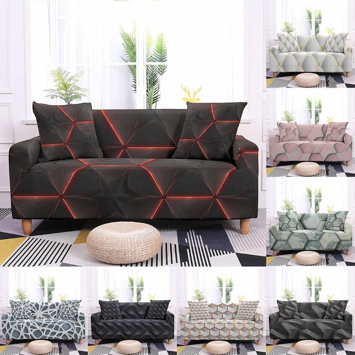 Geometric Printed Elastic Sofa Covers Seater Cover for Living Room Corner
