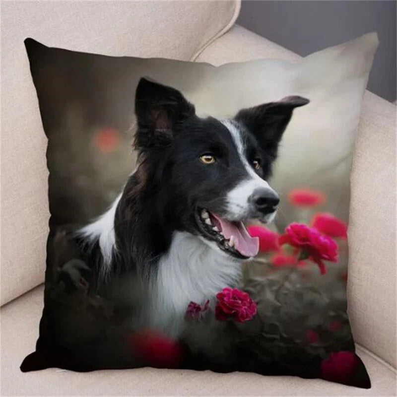 Cute Pet Animal Cushion Cover Collie for Sofa Car Decor Dog Print Pillow Case