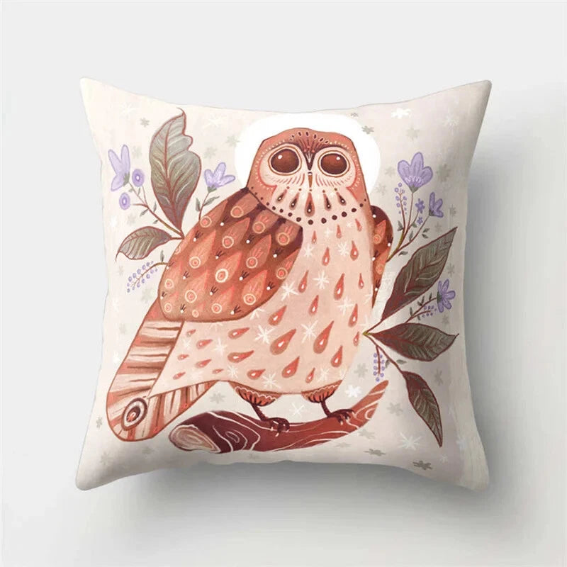 Decorative Sofa Bed Cushion Cover Owl Pattern Polyester Throw Pillow Pillowcase