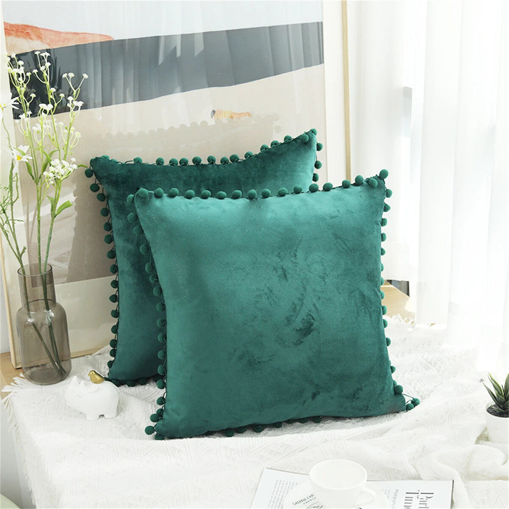 Pom Pom Velvet Cushion Covers Soft Throw Pillow Cases Sofa Car Bed Home Decor