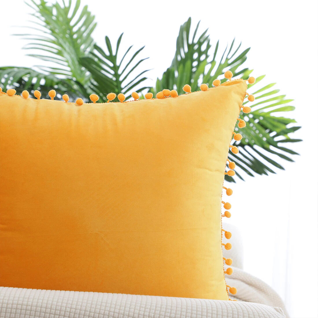 Velvet Pillow Cover with Pompoms for Sofa Bed 1PCS
