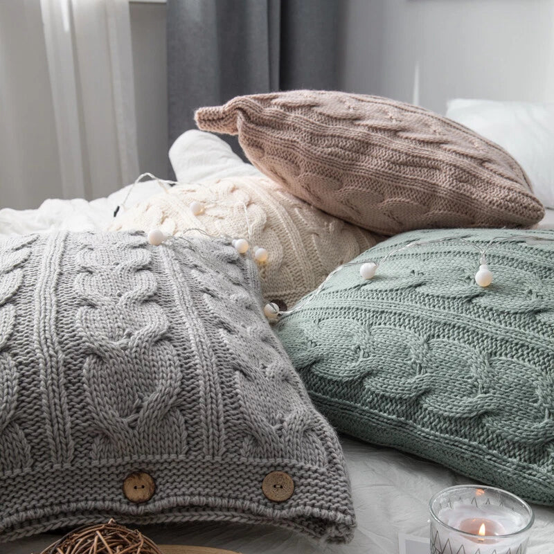 Knitted Cushion Cover Button Pillowcase Pillows Covers Sofa Throw Bed Home Decor