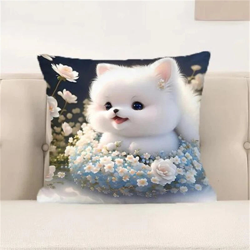 Decorative Sofa Cushions Printing Short Plush Cute Cat Pillowcases Room Decor