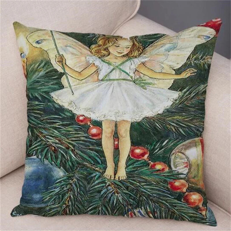 Vintage Cartoon Elves Cushion Cover Decor Pillow Case Short Plush for Sofa Home
