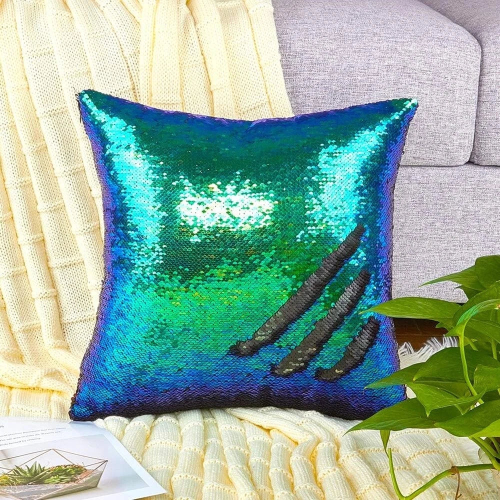 Pillow Cover Mermaid Glitter Sequins Cushion Case Home Sofa Decorative 16" x 16