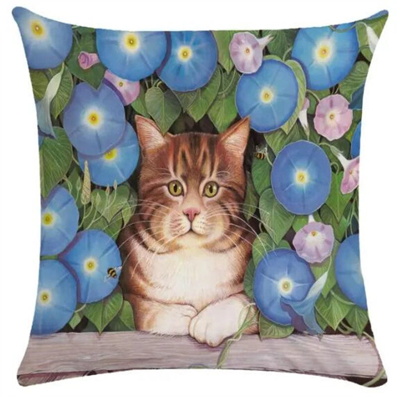 Cute Cat Pillowcase Art Kitty Paint Pillow Cover for Bed Sofa Cushion Home Decor