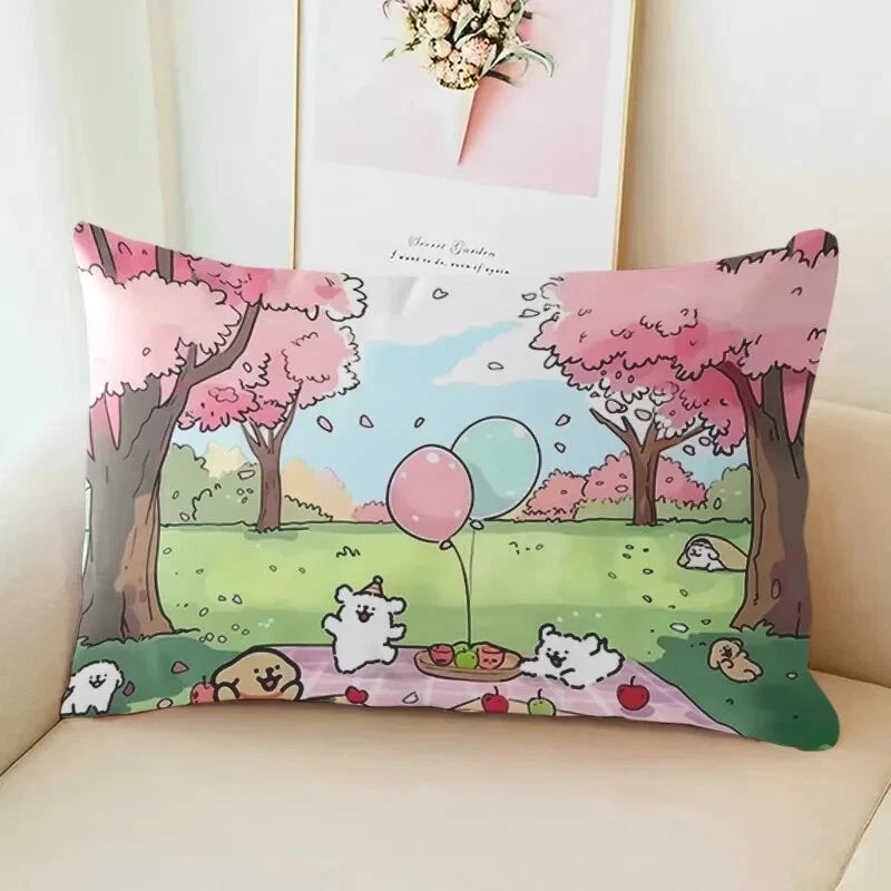 MINISO Cute Cartoon Line Puppy Print Pillowcase Sofa Cushion Cover Bed Sleeping
