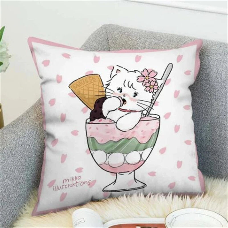 Anime Cartoon Mikko Illustrations Print Cushion Cover Sofa Home Decor Pillowcase