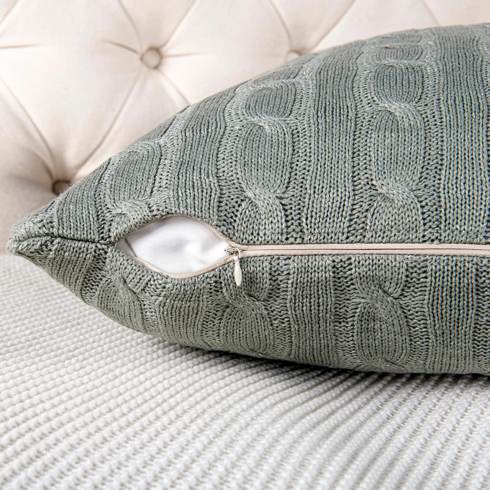 2x Cable Knit Decorative Throw Pillow Cover Square Warm Cushion Cover for Couch