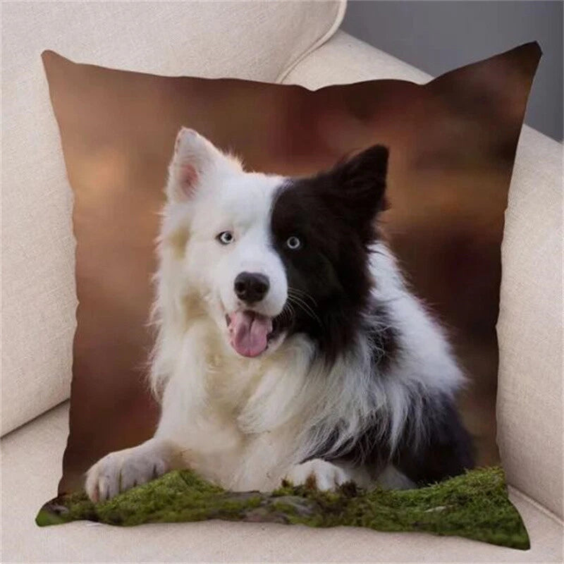 Cute Pet Animal Cushion Cover Collie for Sofa Car Decor Dog Print Pillow Case