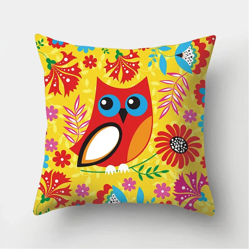 Decorative Sofa Bed Cushion Cover Owl Pattern Polyester Throw Pillow Pillowcase