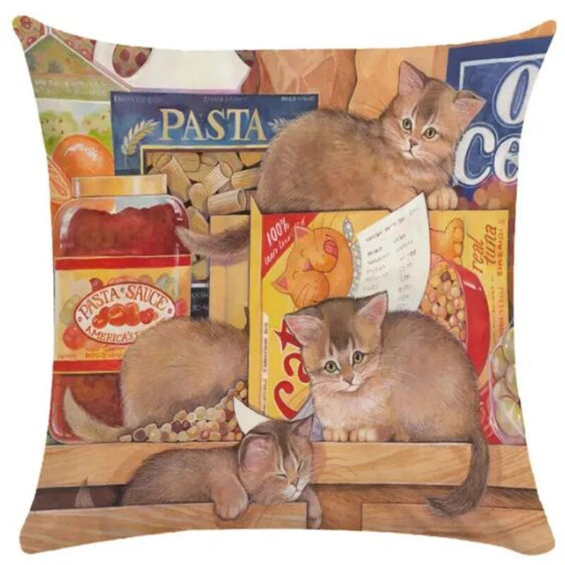 Cute Cat Pillowcase Art Kitty Paint Pillow Cover for Bed Sofa Cushion Home Decor