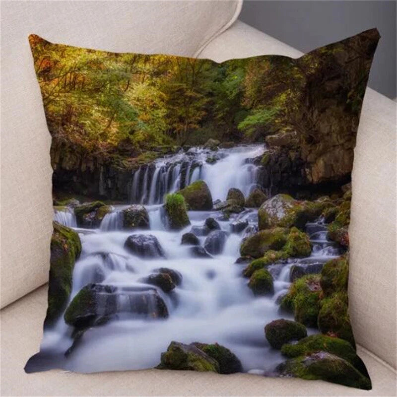 Waterfall Print Pillow Case for Home Sofa Decor Beautiful Scenery Cushion Cover