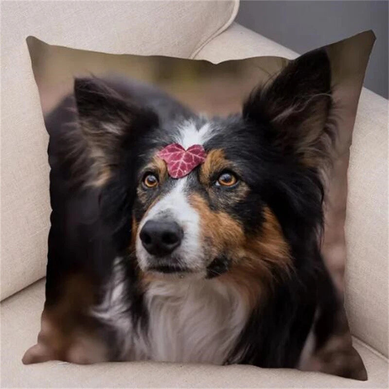 Cute Pet Animal Cushion Cover Collie for Sofa Car Decor Dog Print Pillow Case