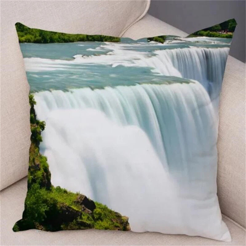 Waterfall Scenery Printed for Home Sofa Room Decor Pillowcase Cushion Cover