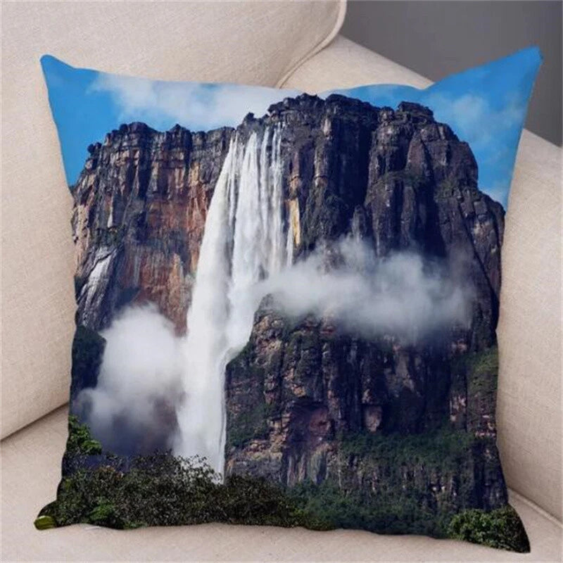 Waterfall Scenery Printed for Home Sofa Room Decor Pillowcase Cushion Cover
