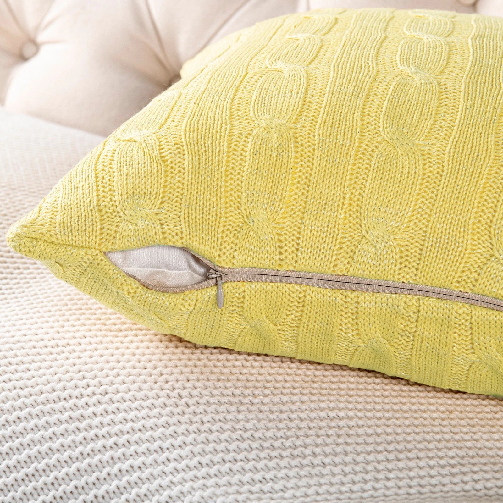 2x Cable Knit Decorative Throw Pillow Cover Square Warm Cushion Cover for Couch