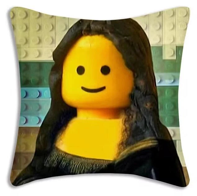 Mona Lisa Legos Pillow Covers Cartoon Sofa Decor Home Print Cute Cushion Cover