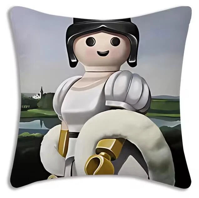 Mona Lisa Legos Pillow Covers Cartoon Sofa Decor Home Print Cute Cushion Cover