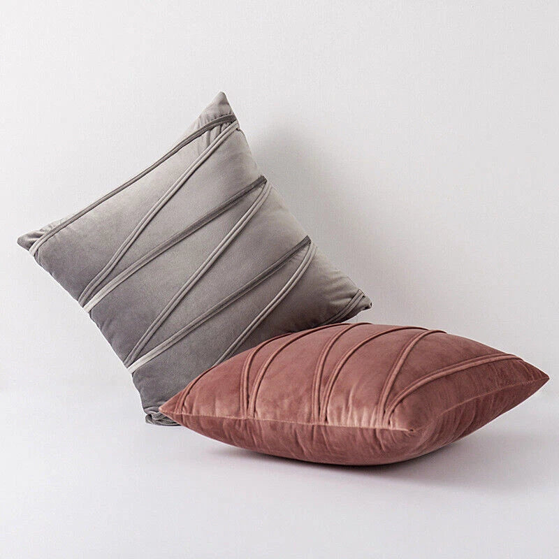 Velvet Plain Soft Cushion Cover Checks Throw Pillow Cases Sofa Home Decor