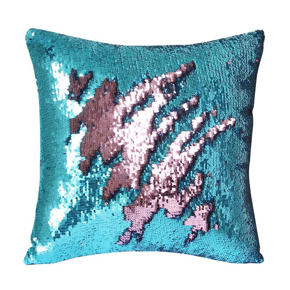 Pillow Cover Mermaid Glitter Sequins Cushion Case Home Sofa Decorative 16" x 16