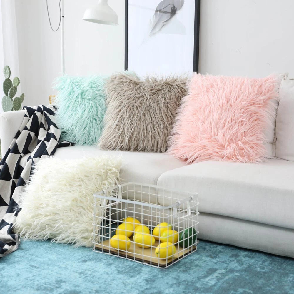 Furry Shaggy Pillow Cover Sofa Cushion Covers Pillowcases Bed Throw Home Decor