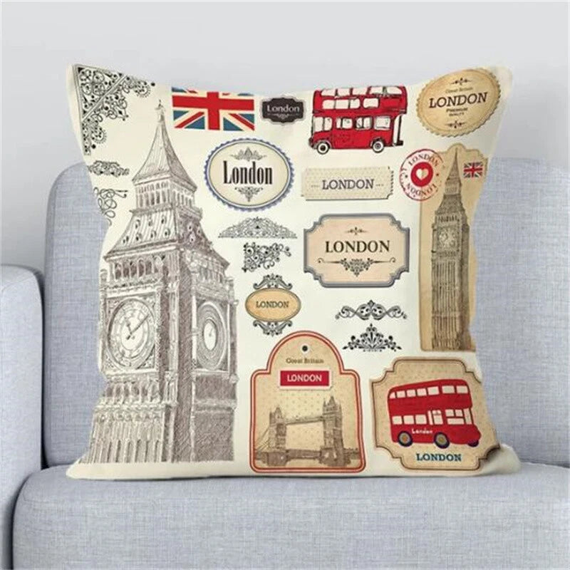 Cushions Covers for Bed London Paris Scenic Print Sofa Fall Pillow Cases Decor