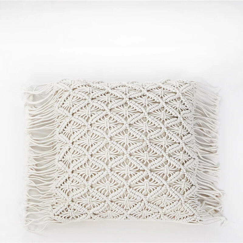 Handmade Woven Pillowcase Sofa Throw Cushion Cover Tassel Pillow Case Bedroom