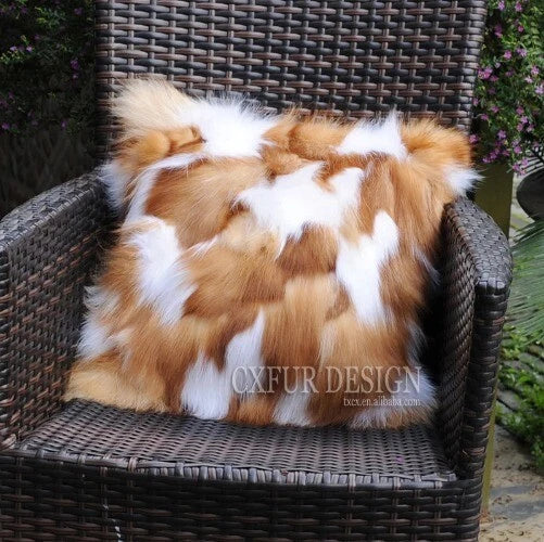 Natural Color Handmade Patchwork Real Fur Sofa Cushion Cover Pillow Case