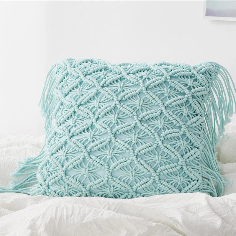 Handmade Woven Pillowcase Sofa Throw Cushion Cover Tassel Pillow Case Bedroom
