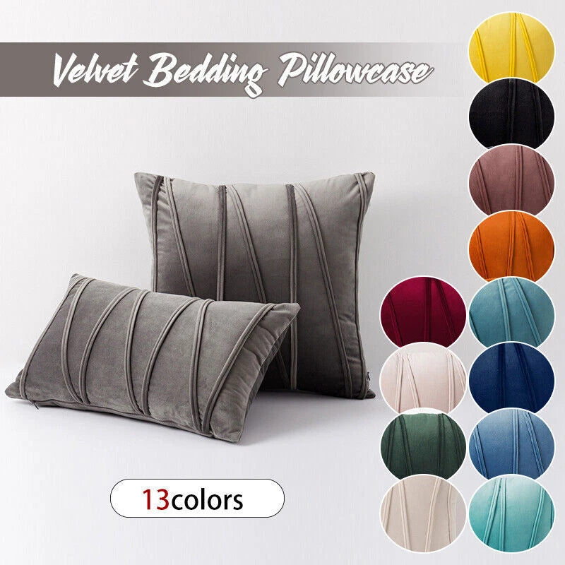 Velvet Plain Soft Cushion Cover Checks Throw Pillow Cases Sofa Home Decor
