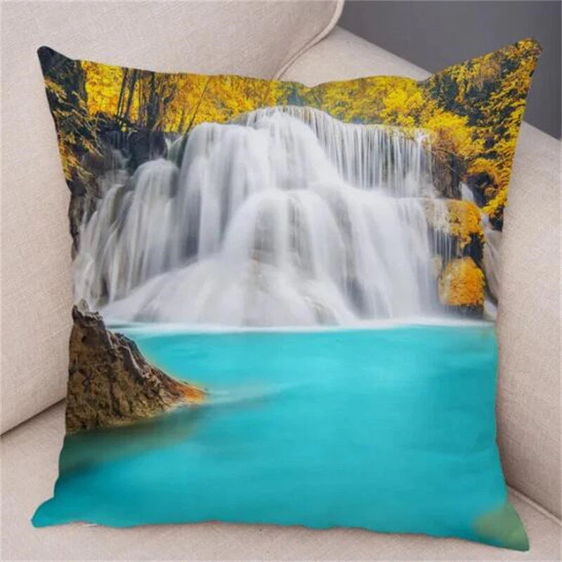Waterfall Scenery Printed for Home Sofa Room Decor Pillowcase Cushion Cover