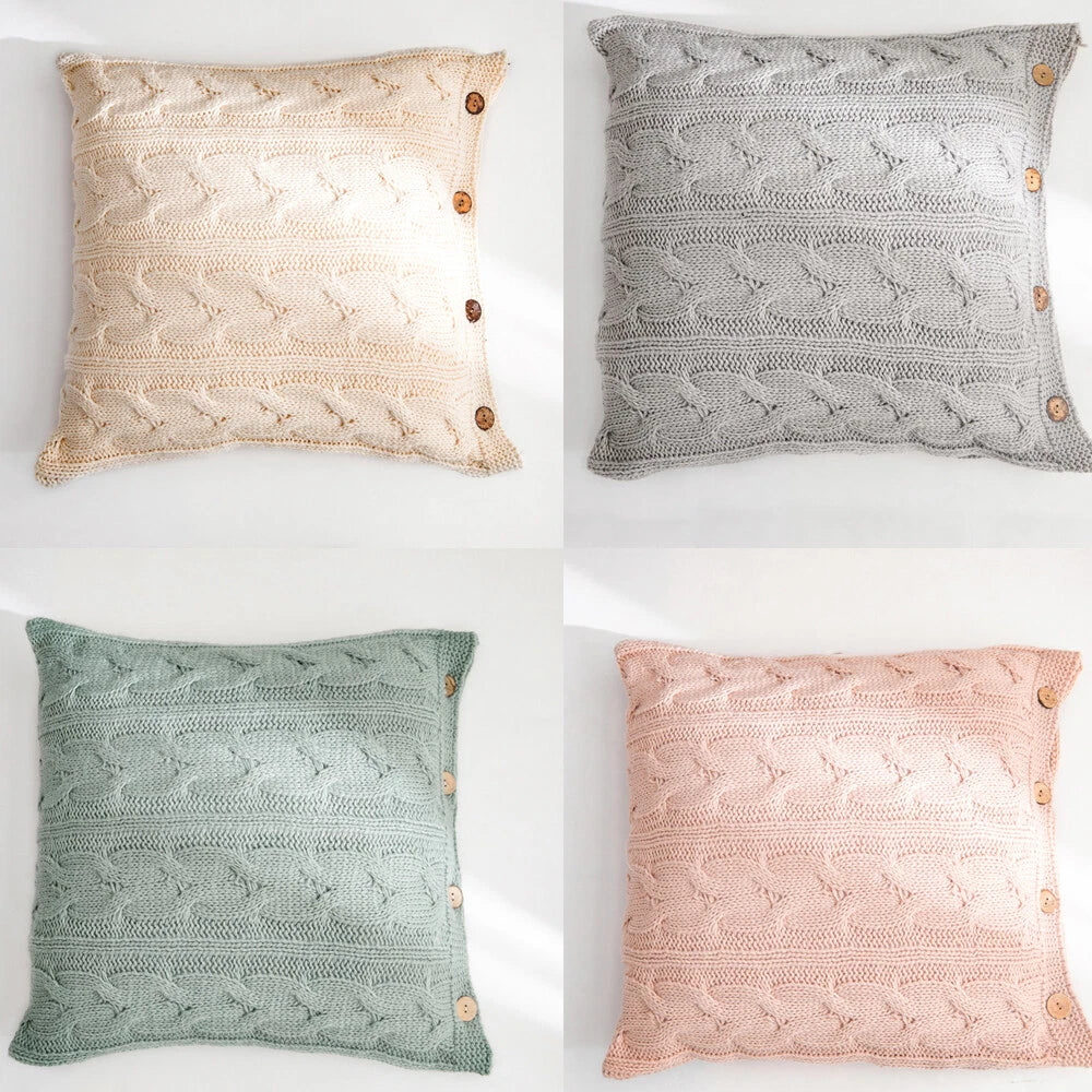 Knitted Cushion Cover Button Pillowcase Pillows Covers Sofa Throw Bed Home Decor