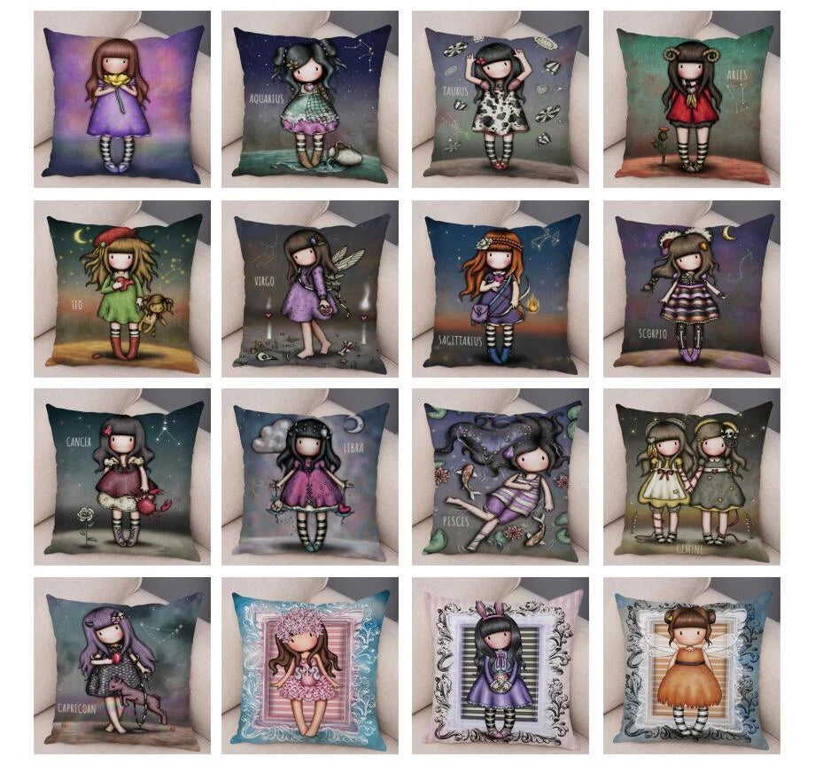 Cute Cartoon Little Girl Decor Lovely Cushion Cover for Sofa Home Pillow Case