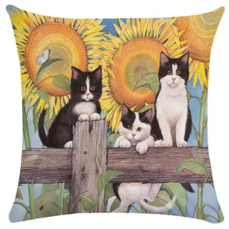 Cute Cat Pillowcase Art Kitty Paint Pillow Cover for Bed Sofa Cushion Home Decor