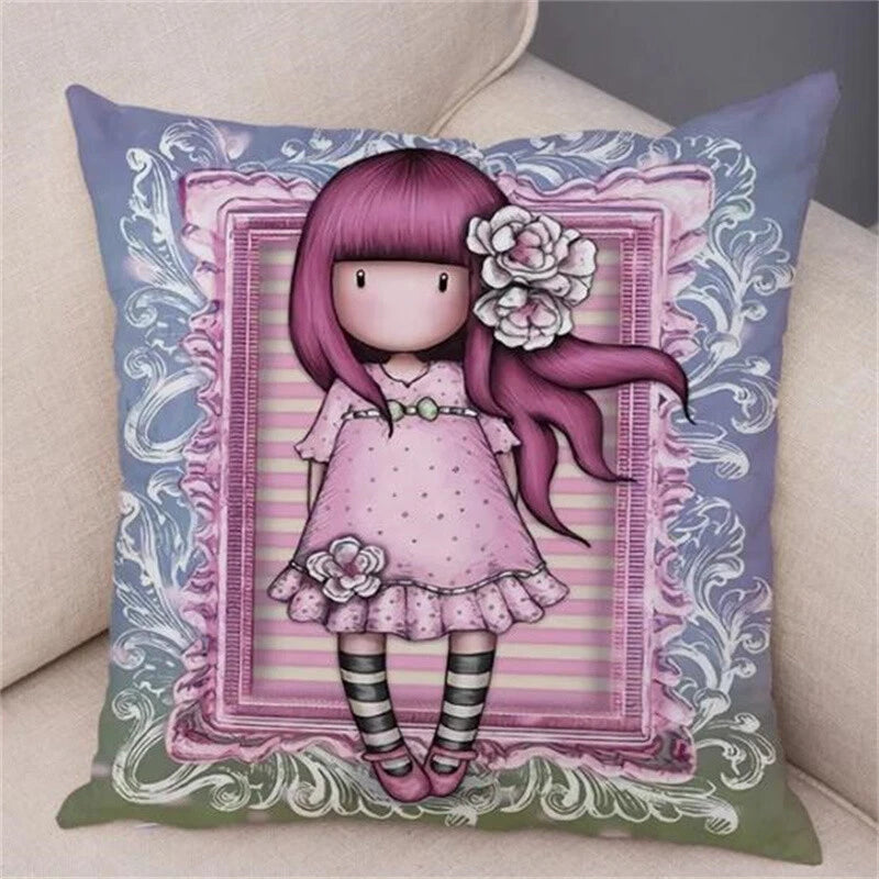 Cute Cartoon Little Girl Pillowcase Cushion Cover for Sofa Home Decor