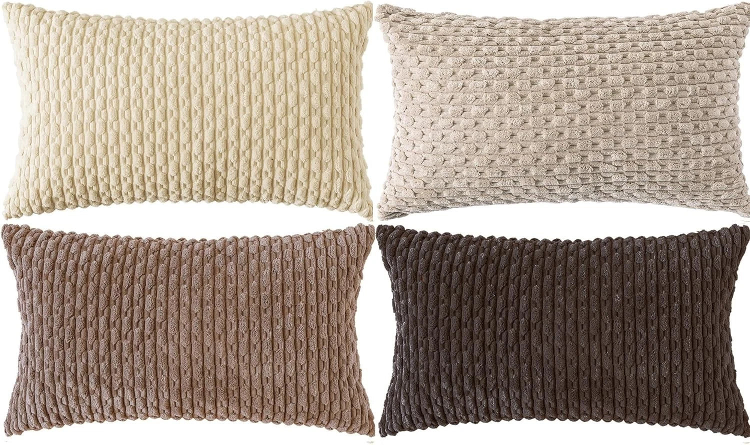 Cozoomy Set of 4 Neutral Decorative Throw Pillow Covers 18x18 Inch Corduroy Pill