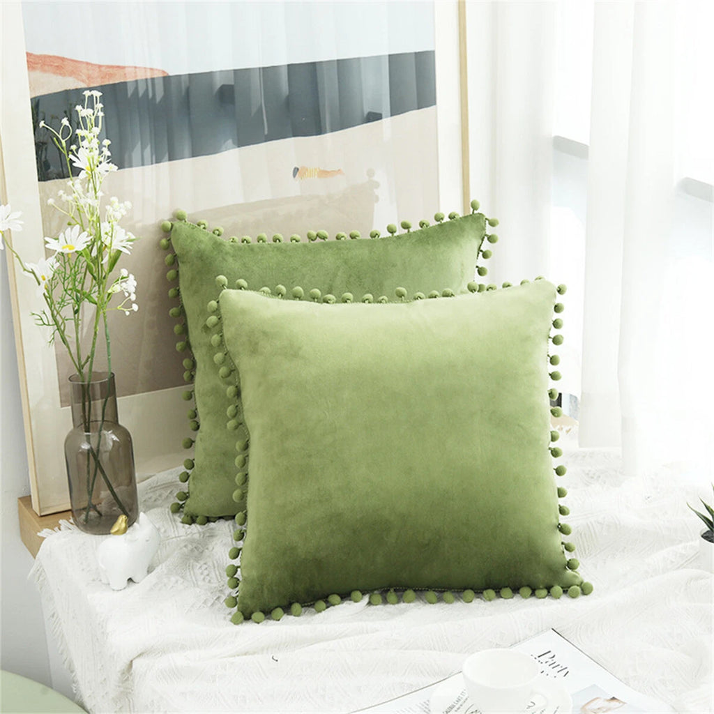 Pom Pom Velvet Cushion Covers Soft Throw Pillow Cases Sofa Car Bed Home Decor