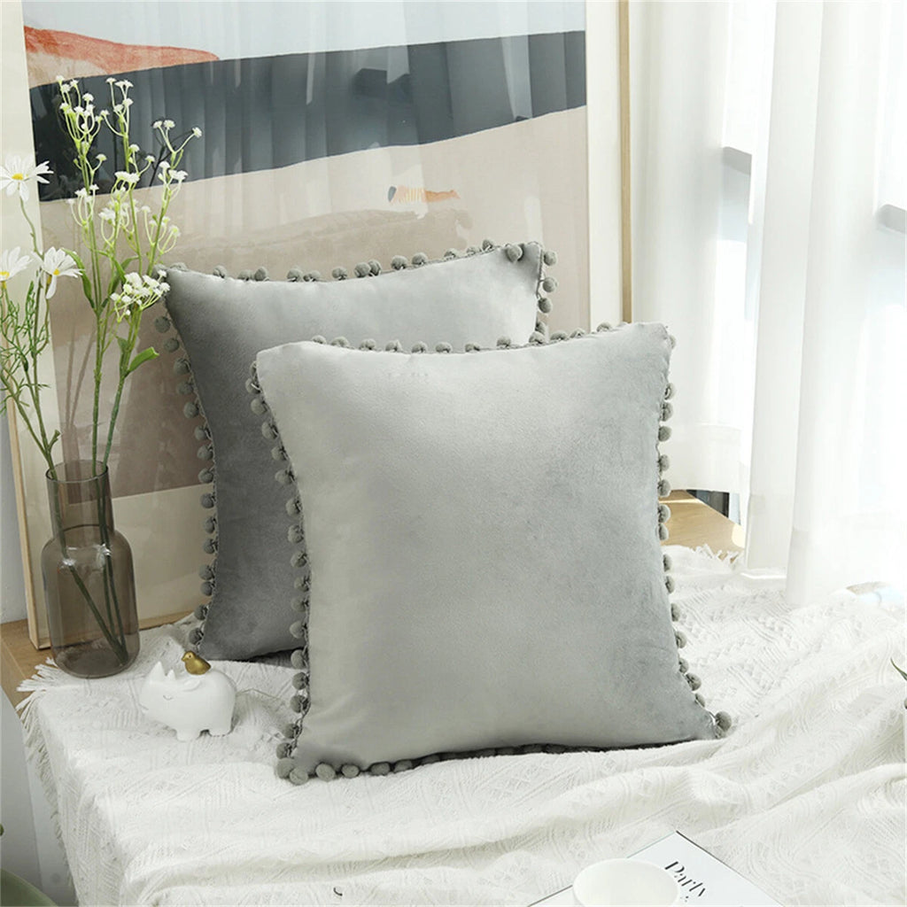 Pom Pom Velvet Cushion Covers Soft Throw Pillow Cases Sofa Car Bed Home Decor