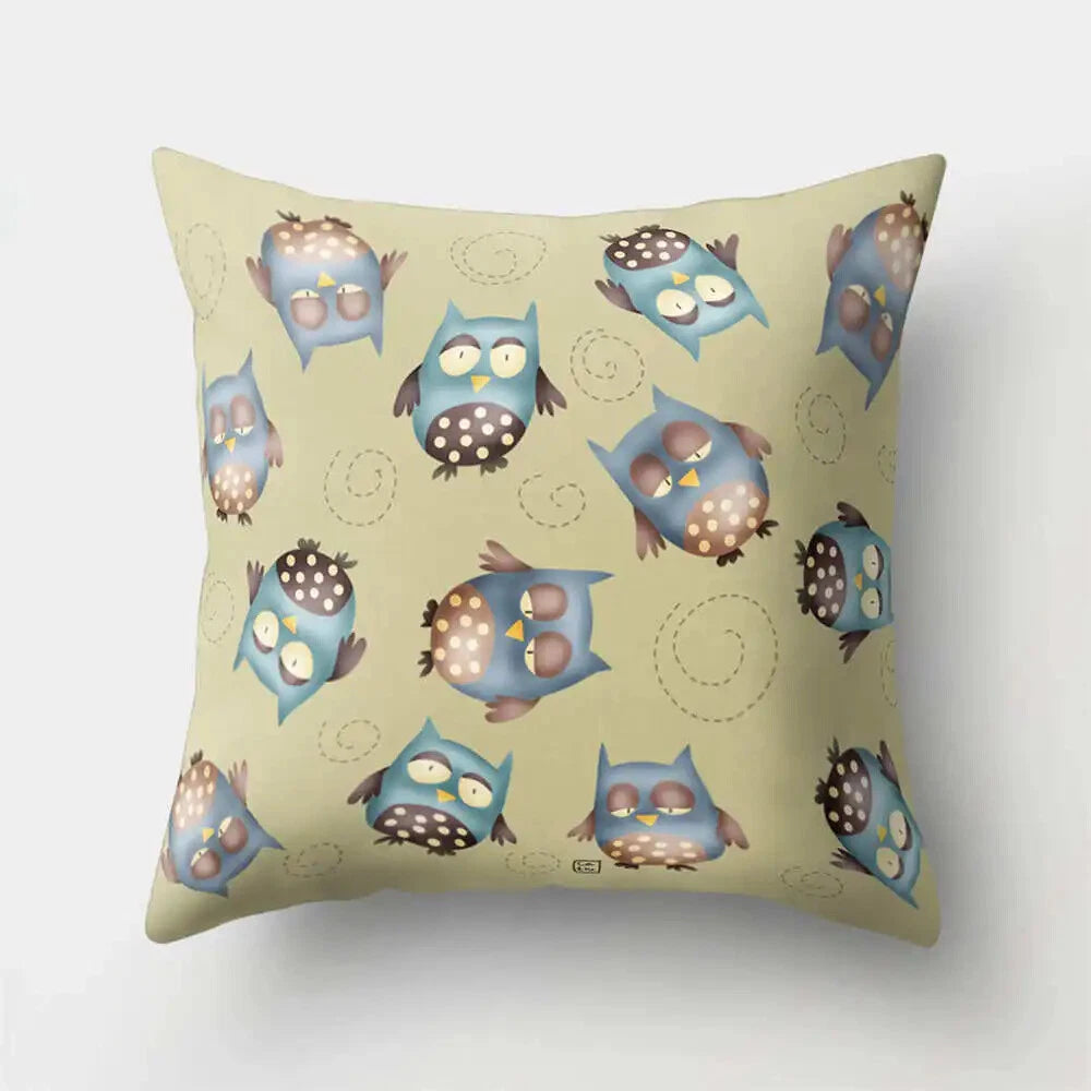 Decorative Sofa Bed Cushion Cover Owl Pattern Polyester Throw Pillow Pillowcase