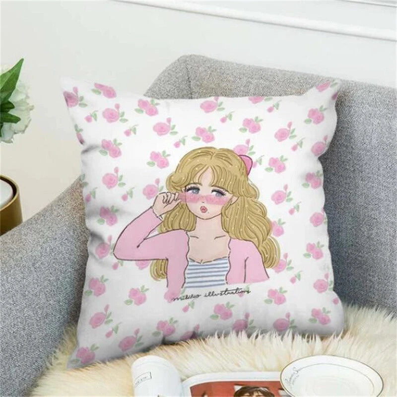 Anime Cartoon Mikko Illustrations Print Cushion Cover Sofa Home Decor Pillowcase
