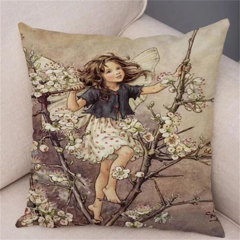 Vintage Cartoon Elves Cushion Cover Decor Pillow Case Short Plush for Sofa Home