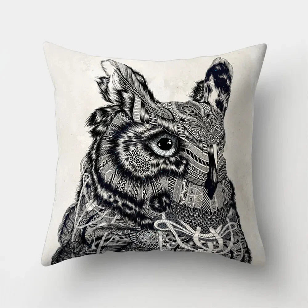 Decorative Sofa Bed Cushion Cover Owl Pattern Polyester Throw Pillow Pillowcase