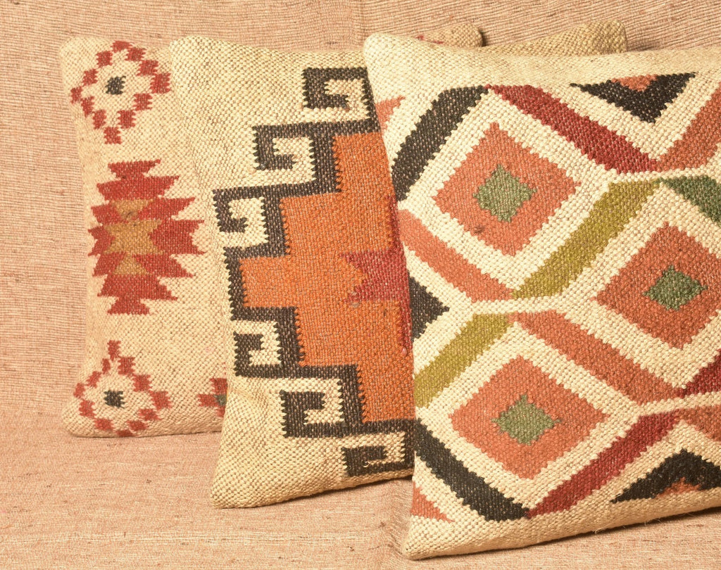 Handmade Jute Wool Kilim Cushion Cover Pillow Covers Pillow Case 45 Cm 3 Pcs