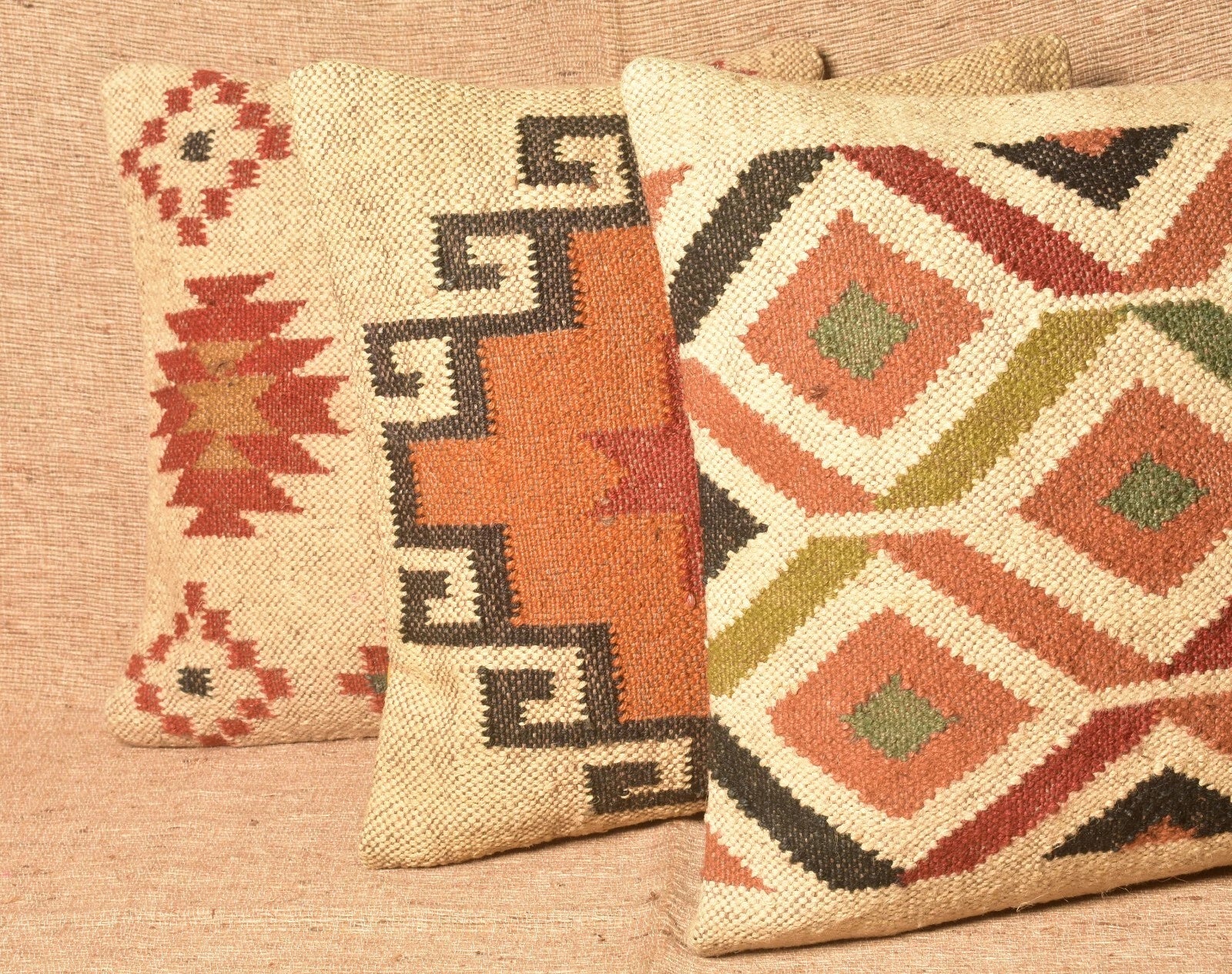Handmade Jute Wool Kilim Cushion Cover Pillow Covers Pillow Case 45 Cm 3 Pcs